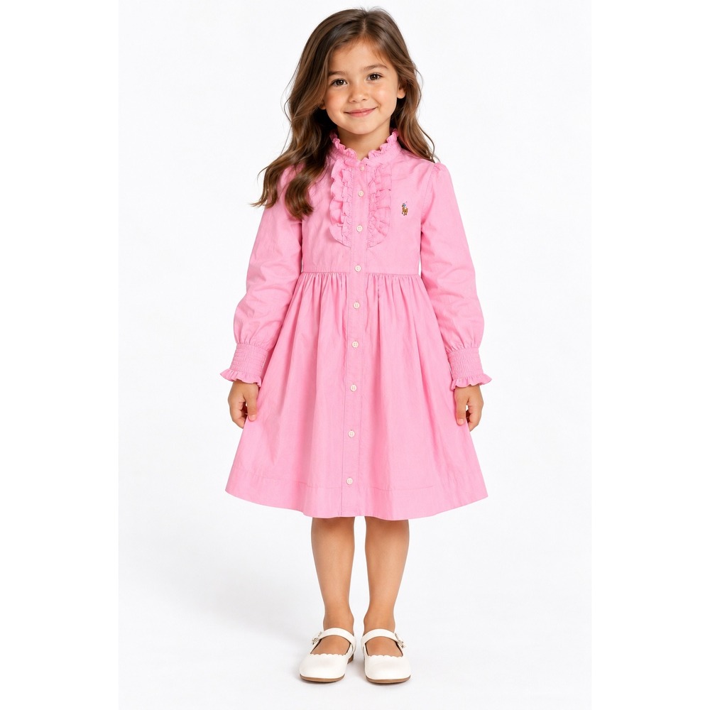 NWT Ralph Lauren Ruffle Oxford Dress Preppy Coquette Classic Pink 5 Pink